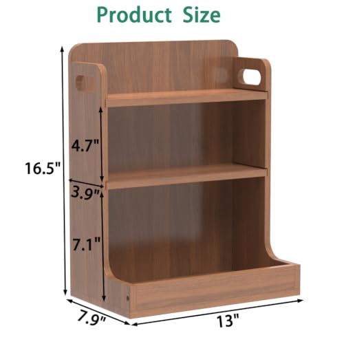 Solid Wood 3-Tier Spice Rack Countertop Organizer Kitchen Storage Shelf | Sturdy wood desktop shelf for spices, coffee bars & bathroom vanities. Features portable handles & full back stability.