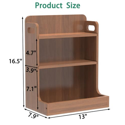 Solid Wood 3-Tier Spice Rack Countertop Organizer Kitchen Storage Shelf | Sturdy wood desktop shelf for spices, coffee bars & bathroom vanities. Features portable handles & full back stability.