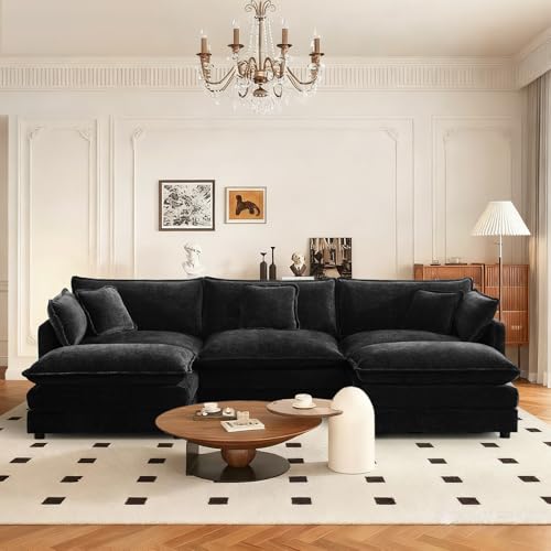 103.8" Chenille U Shaped Modular Sofa with Ottoman,Black | Randomly Assemble Modular Sofa Sets, Modern Recliner Deep Seat Sofa Set for Living Room,Office - color: Black, size: 3S+2O