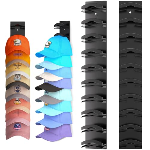 Hat Organizer for Baseball Caps 2Pack, Hat Rack for Wall with Strong Adhesive Hold up to 20 Hats, Hat Hanger Holder Display for Door Closet, Cap Organizer Storage Multilayer Two Mounting Option(Black) - color: Black, style: 2pcs-matte
