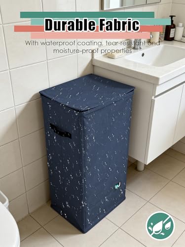 WTREE Laundry Hamper with Lid, Reinforced Sturdy Clothes Hamper with Anti-Puncture Base, Large Collapsible Laundry Basket with Removable Liner Bag, Tall Dirty Clothes Bin for Family, 100L Navy Blue - color: Navy Blue