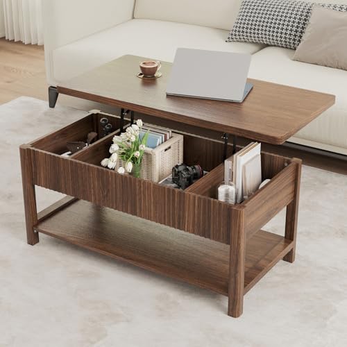 Lift Top Coffee Table,Wooden Rectangle Coffee Table with Hidden Storage Compartment,Open Shelf,Solid Wood Legs,Suitable for Living Room,Office (B-Lift Coffee Table-Walnut) - color: B-lift Coffee Table-walnut