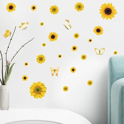 AOWDIAO Sunflower Peel and Stick Wall Decals, Sunflower Decorations for Bedroom, Kitchen, Bathroom, Living Room - style: Sunflower
