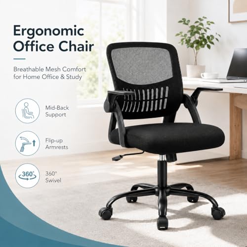Ergonomic Office Chair, Home Office Desk Chair, Breathable Mesh Desk Chair with Adjustable Lumbar Support and Flip-up Armrests, Game Chairs, 360° Swivel Desk Chairs for Conference, Meeting Room(Blank) - color: Black