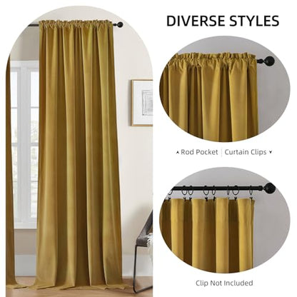 Joydeco Brown Velvet Curtains 63 inch Length 2 Panels, Luxury Blackout Rod Pocket Thermal Insulated Window Curtains, Super Soft Room Darkening Drapes for Living Dining Room Bedroom,W52 x L63 inches - color: Rod Pocket | Golden Brown, size: 52"W x 63"L (Pa