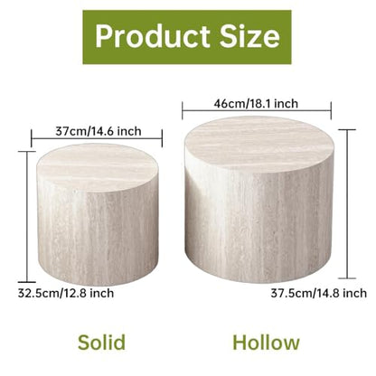18 inch Round Travertine Nesting Coffee Table Set of 2, Terrazzo | Travertine Veneer, For Living Room, Mid-Century Modern Style, Nestable Design, Circular Nested End Table, For Small Spaces - color: Terrazzo
