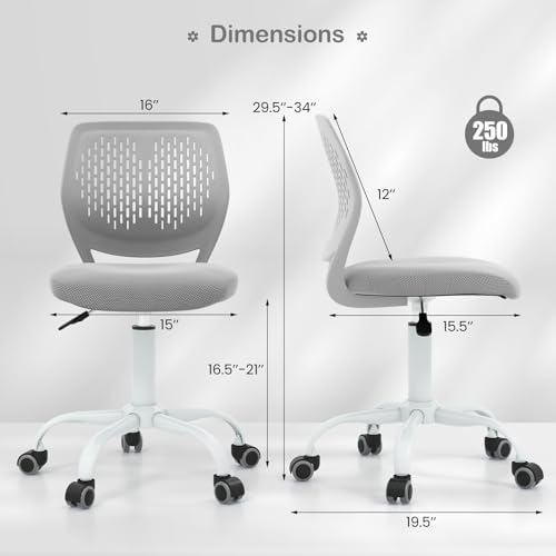 GIANTEX Kids Desk Chair, Adjustable Children Study Chair, Swivel Armless Mesh Task Office Chair, Computer Desk Chair with Adjustable Height & Lumbar Support (Grey) - color: Grey