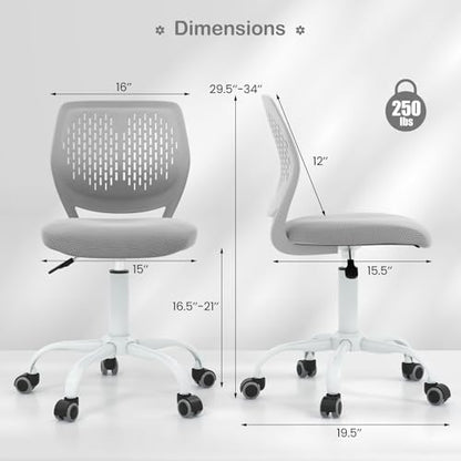 GIANTEX Kids Desk Chair, Adjustable Children Study Chair, Swivel Armless Mesh Task Office Chair, Computer Desk Chair with Adjustable Height & Lumbar Support (Grey) - color: Grey