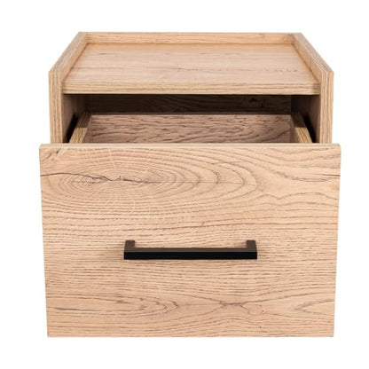 Tuhome Boa Floating Nightstand, Wall-Mounted Bedside Table with 1 Drawer, 13.8" W x 9.8" H Engineered Wood Small Night Stand for Bedroom, White - color: Macadamia