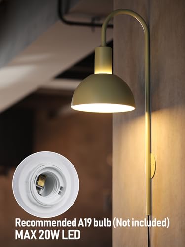 TORCHSTAR 26 Inch Wall Light Fixture, Metal, Plug-in, E26 Base, Green | Wall Mounted Lamp with On/Off Switch for Living Room, Reading Nook, Bedroom, Bulb Not Included - color: Green