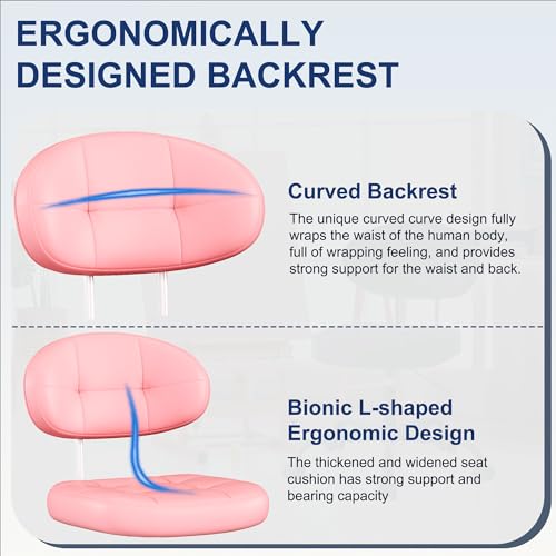 Misolant Vanity Chair with Back, Small Armless Cute Office Chair with Wheels and Lumbar Support, Comfy PU Leather Desk Computer Chairs with Adjustable Height, 360°Swivel for Home Bedroom Office, Pink - color: Pink