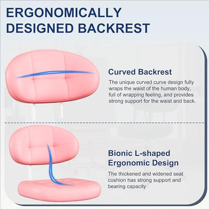 Misolant Vanity Chair with Back, Small Armless Cute Office Chair with Wheels and Lumbar Support, Comfy PU Leather Desk Computer Chairs with Adjustable Height, 360°Swivel for Home Bedroom Office, Pink - color: Pink