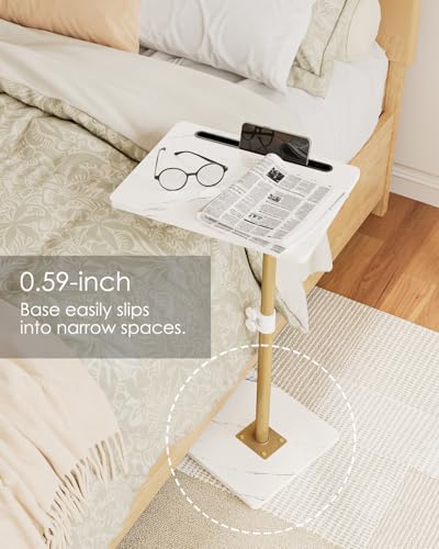 Masupu Sofa Arm Tray Table - 360° Swivel Height Adjustable End Table, Small Snack Side Table for Couch, C Shaped Table for Bed, Chair or TV Tray Table(Marble White and Gold) - color: Marble White