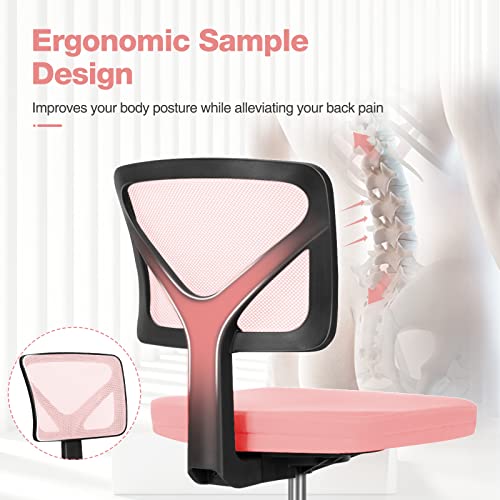 Sweetcrispy Small Armless Desk Chair, Mesh Rolling Office Chairs | Adjustable Ergonomic Lumbar Support, Low-Back, Swivel Wheels, Home Work, Bedroom, Study, Student, Adults, Classic Pink - color: Classic Pink