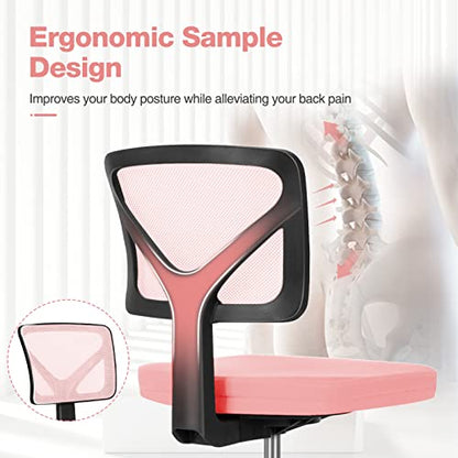 Sweetcrispy Small Armless Desk Chair, Mesh Rolling Office Chairs | Adjustable Ergonomic Lumbar Support, Low-Back, Swivel Wheels, Home Work, Bedroom, Study, Student, Adults, Classic Pink - color: Classic Pink