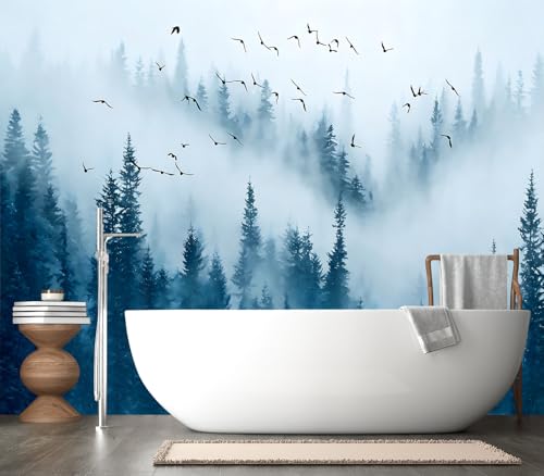 XMPMBM-Peel and Stick Foggy Forest Wallpaper Blue Hazy Pine Tree wall Mural | Tear-resistant,good adhesion,repositionable,and durable;does not peel off easily.size: S-80"X58" - color: X01, size: 80"x58"