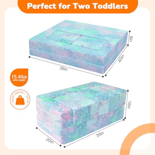 MeMoreCool Glow in Dark Star Kids Couch, Modular Fold Out Loveseat | Glow in dark star kids couch, colorful modular loveseat for bedroom playroom furniture - color: Colourful Star