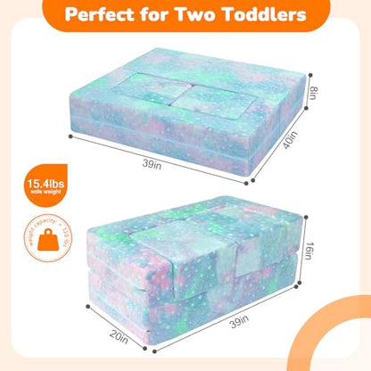 MeMoreCool Glow in Dark Star Kids Couch, Modular Fold Out Loveseat | Glow in dark star kids couch, colorful modular loveseat for bedroom playroom furniture - color: Colourful Star
