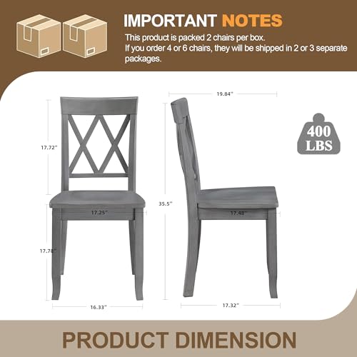 DUHOME Wood Dining Chairs Set of 4, Farmhouse Cross Back Solid Wood Kitchen Chairs, Vintage Grey Finished Armless Dining Chairs for Home Kitchen, Breakfast Nook, Dining Room and Bistro - color: Grey, size: 4pcs