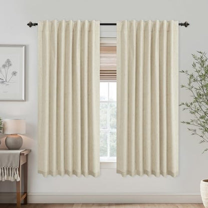KOUFALL Bathroom Curtains Window,Short Natural Linen Blackout Curtains 45 Inches Long - color: Natural Linen/Tan Beige, size: 52"W x 45"L (Pack of 2)