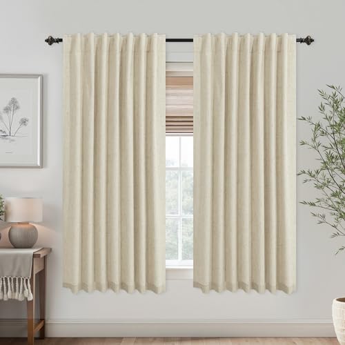 KOUFALL Bathroom Curtains Window,Short Natural Linen Blackout Curtains 45 Inches Long - color: Natural Linen/Tan Beige, size: 52"W x 45"L (Pack of 2)