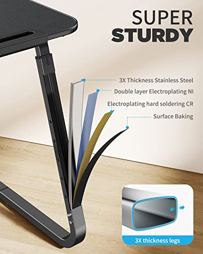 SAIJI Heavy Duty TV Trays Upgraded TV Tables for Eating on Couch | Angle & Height Adjustable Living Room Dinner Table, Laptop Desk for Sofa/Bedside/ Recliner, with Cup Holder and Tablet Slot - color: Black