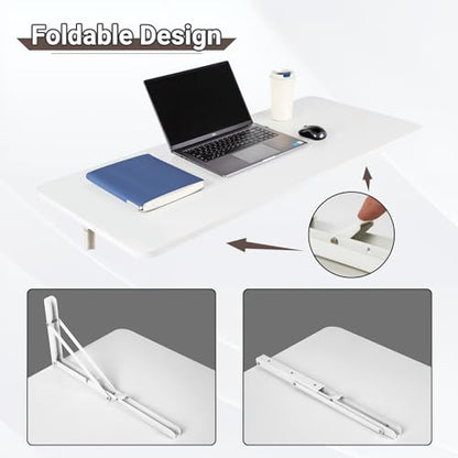 Neoaider Wall Mounted Folding Table 47.2”L x 19.7”W, White | Laundry Folding Table with Heavy Duty Metal Collapsible Shelf Brackets, Wall Mounted Desk Fold Down for Small Spaces - color: White, size: 47.2" x 19.7"