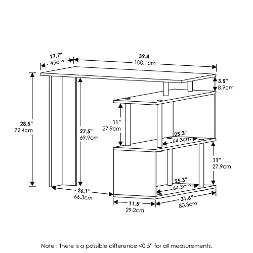 Furinno Moore L-Shape Computer Desk with 3-Tier Shelves, French Oak | L-Shape Gaming Desk, Reversible, Computer Desk, for Home Office, Bedroom - color: French Oak/Black, style: 3-Tier Shelves Desk