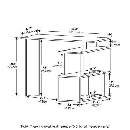 Furinno Moore L-Shape Computer Desk with 3-Tier Shelves, French Oak | L-Shape Gaming Desk, Reversible, Computer Desk, for Home Office, Bedroom - color: French Oak/Black, style: 3-Tier Shelves Desk
