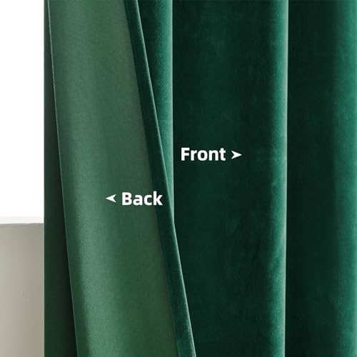 Joydeco Dark Green Velvet Curtains 63 inch Length 2 Panels Burg Set, Luxury Rod Pocket Thermal Insulated Window Blackout Curtain, Room Darkening Drapes for Living Dining Room Bedroom Privacy - color: Rod Pocket | Dark Green, size: 52"W x 63"L (Pack of 2)