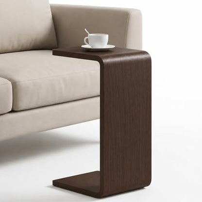 CHSSIH C Shaped End Table for Couch - Wooden Sofa Side Table, Slide Under Couch Table for Living Room, Bedroom, Laptop, Coffee, Small Space Narrow Furniture (Dark Walnut) - color: Dark Walnut