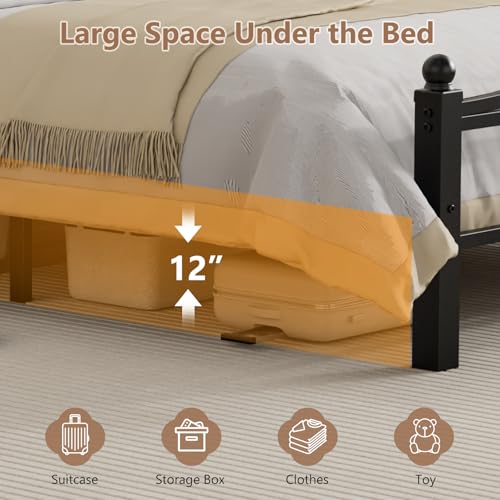 Metal Queen Bed Frame with Headboard | Noise-Free Design, Underbed Storage, Heavy Duty, No Box Spring Needed, Tool-Free Assembly - color: Queen -Black