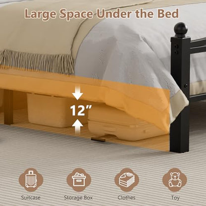 Metal Queen Bed Frame with Headboard | Noise-Free Design, Underbed Storage, Heavy Duty, No Box Spring Needed, Tool-Free Assembly - color: Queen -Black