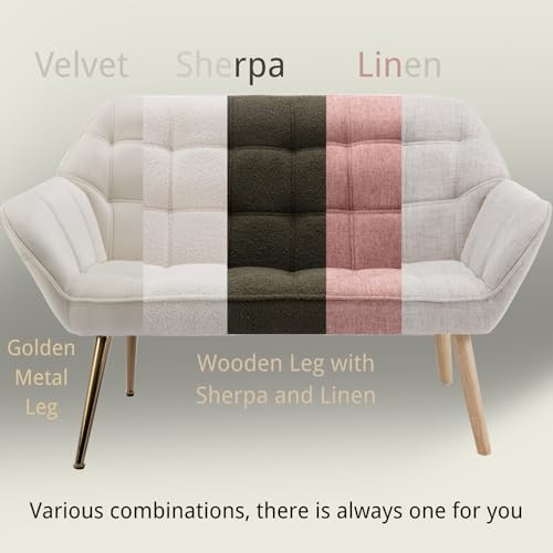 48”Small Loveseat Sofa, Modern Linen Upholstered Mini Couch 2-Seater Fluffy Love Seat with Quilting Backs and Wood Legs for Small Space Living Room, Bedroom, Pink - color: Pink, size: Loveseat