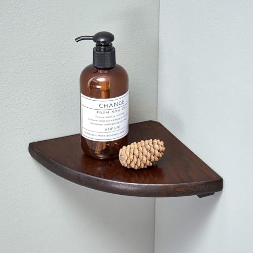 Corner Shelf, Solid Oak Wood Floating Corner Shelf Wall Mount Round End Floating Speaker Shelves with Wire Hole for Small Plant Photo Frame for Bedroom Kitchen, Living Room (Walnut, 7in) - color: Walnut, size: 7in