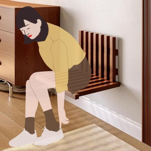 Folding Wall Table Wooden Hanging Wall Mounted Shoe Bench Ventilated Hidden Flip Down Seat Multi-Functional Floating Bedside Table - color: Walnut