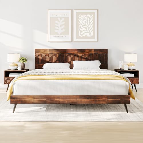 Bme Georgina King Bedframe, Geometric Headboard, Mid Century, Dark Choco - color: Dark Chocolate, size: King, style: Bed Frames