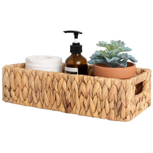 StorageWorks Toilet Paper Basket, Small Bathroom Basket Organizer | Water Hyacinth Wicker Baskets for Storage Hand Towels with Built-in Handles, Back of Toilet Basket for Bathroom Decor - color: Natural (Water Hyacinth), size: 14¼" L x 6¾" W x 3¾" H
