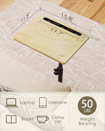 Masupu Sofa Arm Tray Table - 360° Swivel Height Adjustable End Table, Small Snack Side Table for Couch, C Shaped Table for Bed, Chair or TV Tray Table(Natural) - color: Natural