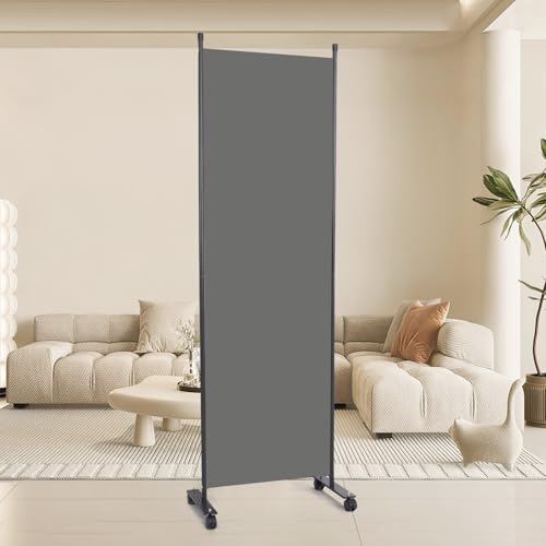 88" W 4 Panel Room Divider, Portable Privacy Screen W/Wheels Freestanding | Sturdy Metal Frame,Lockable Wheels,Freestanding Room Divider Panel,Portable Wall Divider for Room Separation,Grey - color: Grey, size: A-22''W-1 Panel