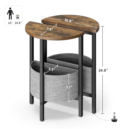 Small Round Side Table, Accent End Table with Storage Basket, Set of 2 Half Round Coffee Table End Table, Half Moon Bedside Table, Modern Nightstand Couch Table for Living Room Bedroom, Brown - color: Rustic Brown