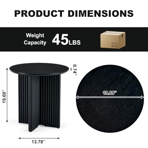Round Fluted End Table, 19" Side Table, Modern Bedside Table, Modern Nightstand,Easy Assembly, for Small Spaces, Living Room, Bedroom, Black - color: Black, size: 19" Cross-leg Table
