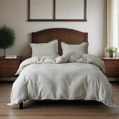 Simple&Opulence 100% Washed Linen Duvet Cover Set 68"x86" - 2 Pieces Soft Farmhouse Comforter Set Double Embroidered with Button Closure - 1 Duvet Cover and 1 Pillowsham (Linen, Twin) - color: 2 Embroidery Linen, size: Twin