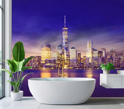 Eierme-New York City Skyline lit up at Night time Reflecting Off of the Hudson River 160" x 114" - color: No.9, size: 160" x 114"