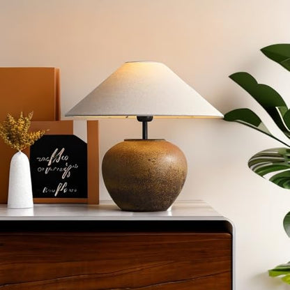 Ceramic Antique Style Pot Room Table Lamp Brown Wabi Sabi Ceramic Table Lamp Mid Century Modern End Desk Lamp Rustic Farmhouse Bedside Lamp for Nightstand Bedroom Living Room Home Office