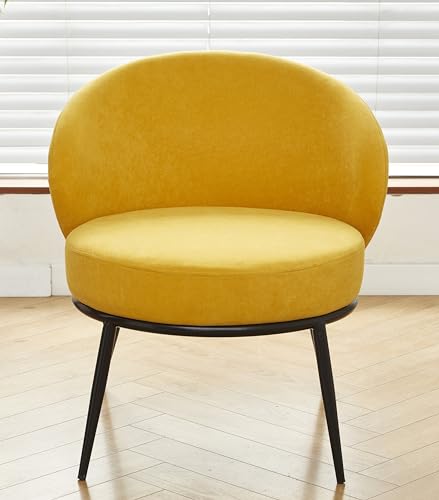 GDFStudio 27" Modern Accent Chair, Comfy Lounge Chair, Velvet Upholstered Chair, Mid Century Modern Armchair with Metal Leg, Solid Wood Frame, Cushion Barrel Side Chair for Living Room Bedroom, Yellow - color: Yellow + Velvet