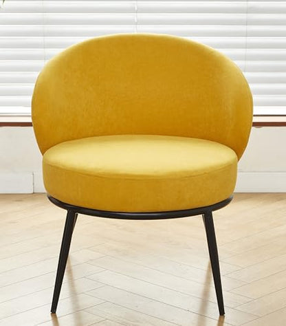 GDFStudio 27" Modern Accent Chair, Comfy Lounge Chair, Velvet Upholstered Chair, Mid Century Modern Armchair with Metal Leg, Solid Wood Frame, Cushion Barrel Side Chair for Living Room Bedroom, Yellow - color: Yellow + Velvet