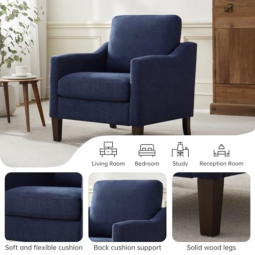 VKNOW Accent Chairs, Living Room Chairs with Wood Legs, Blue | Mid Century Armchair, Flexible Cushion, No Tool Assembly, Removable Cushion, Upholstered Single Sofa For Living Room, Bedroom - color: Navy Blue