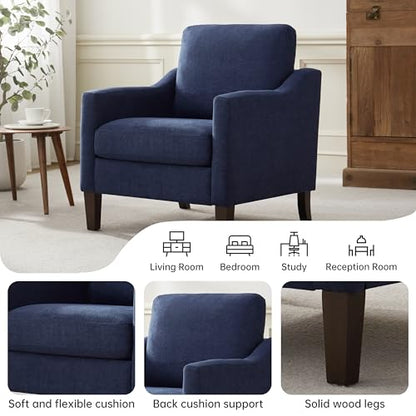 VKNOW Accent Chairs, Living Room Chairs with Wood Legs, Blue | Mid Century Armchair, Flexible Cushion, No Tool Assembly, Removable Cushion, Upholstered Single Sofa For Living Room, Bedroom - color: Navy Blue