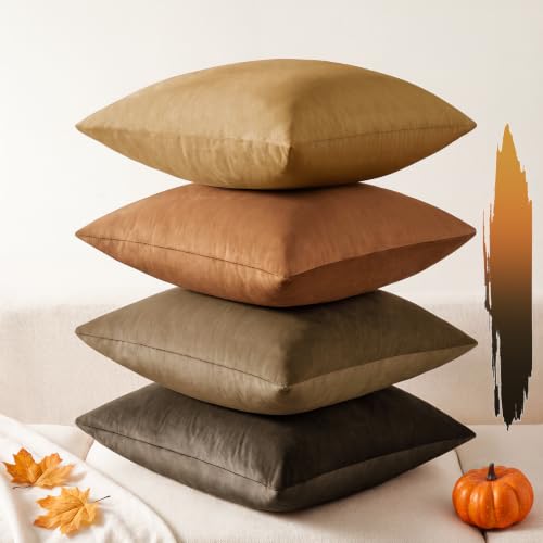 Softalker Fall Velvet Throw Pillow Covers 18x18 Set of 4, Luxury Soft Plush Decorative Pillow Cases, Texture Neutral Modern Cushion Covers for Sofa Couch Bed Home Decor Living Room - Rust Gradient - color: Rust/Orange/Brown, size: 18" x 18" (Pack of 4)